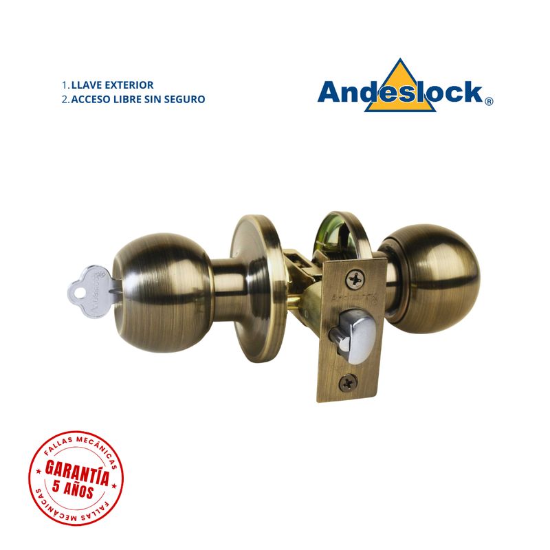 ANDESLOCK - Cerradura de pomo Bronce Envejecido ingreso con llave - paso libre