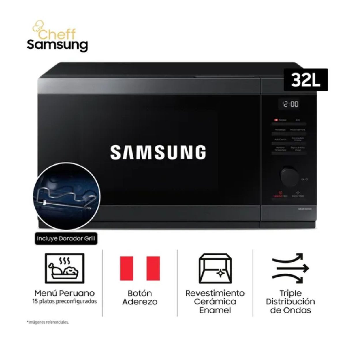 SAMSUNG - MICROONDAS SAMSUNG 32L MG32DG4524AGPE CHEF CON DORADOR