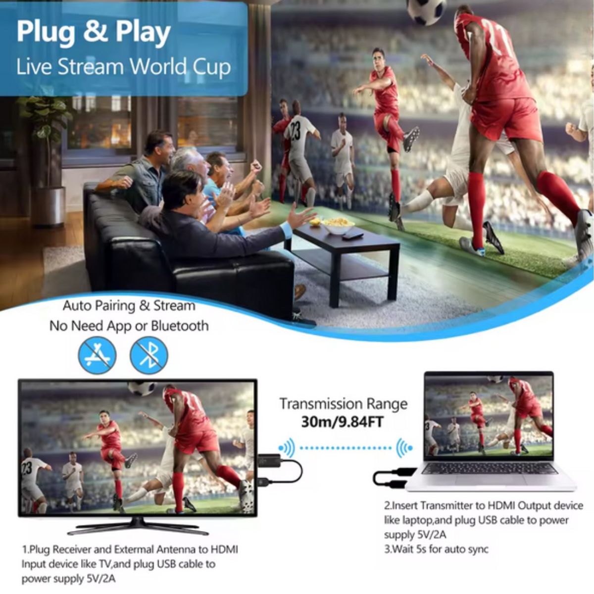 GENERICO - Extensor Hdmi Inalámbrico Transmisor Receptor Wireless 30m