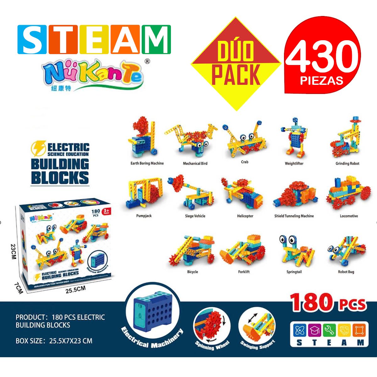 STM - Bloques didácticos eléctrico STEAM 180p+250p DÚO PACK 430 piezas