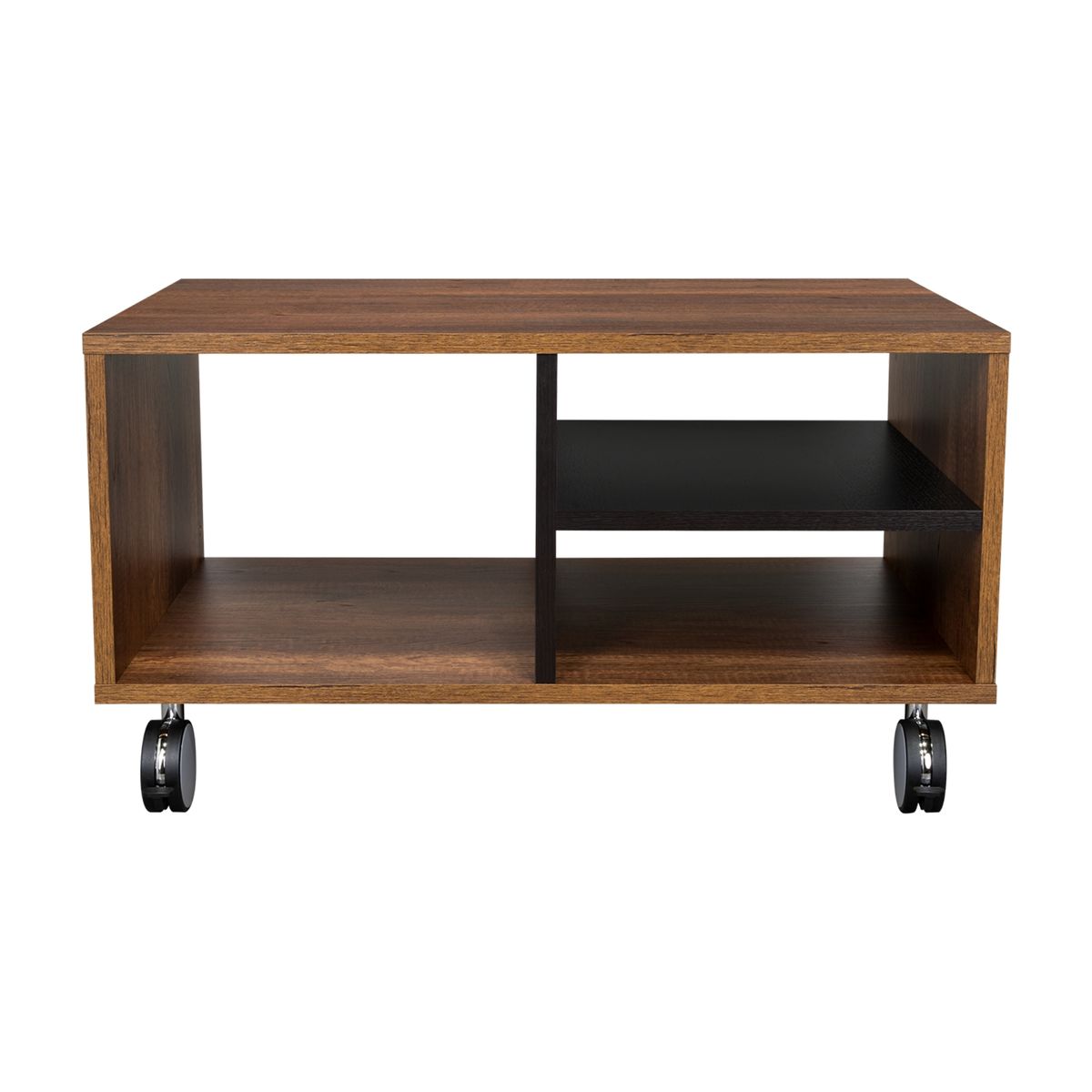 FMFURNITURE - Mesa De Centro Con Ruedas Fm-135U 50x80Cm - Café Oscuro Y Negro