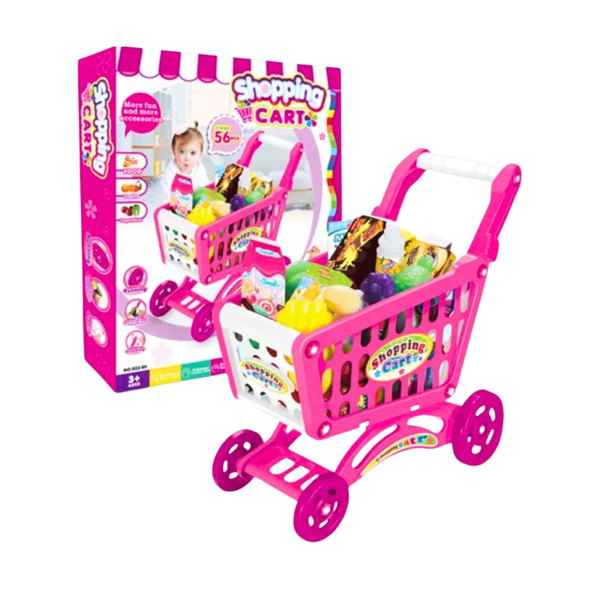 GENERICO - Carrito de Compras Infantil Rosa con 56 Accesorios