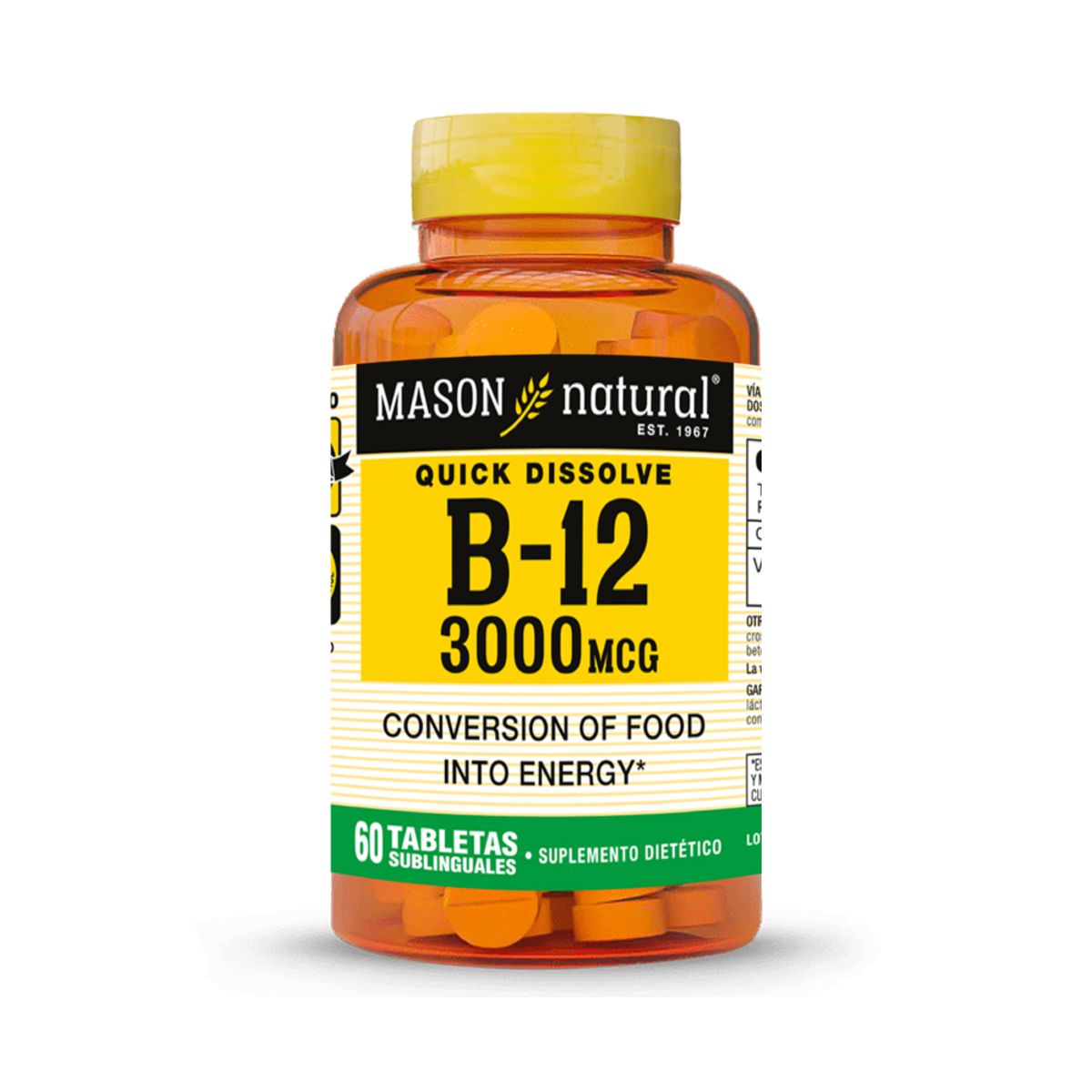 MASON NATURAL - Vitamina B12 3000 MCG - Mason Natural - 60 Tabletas Sublinguales