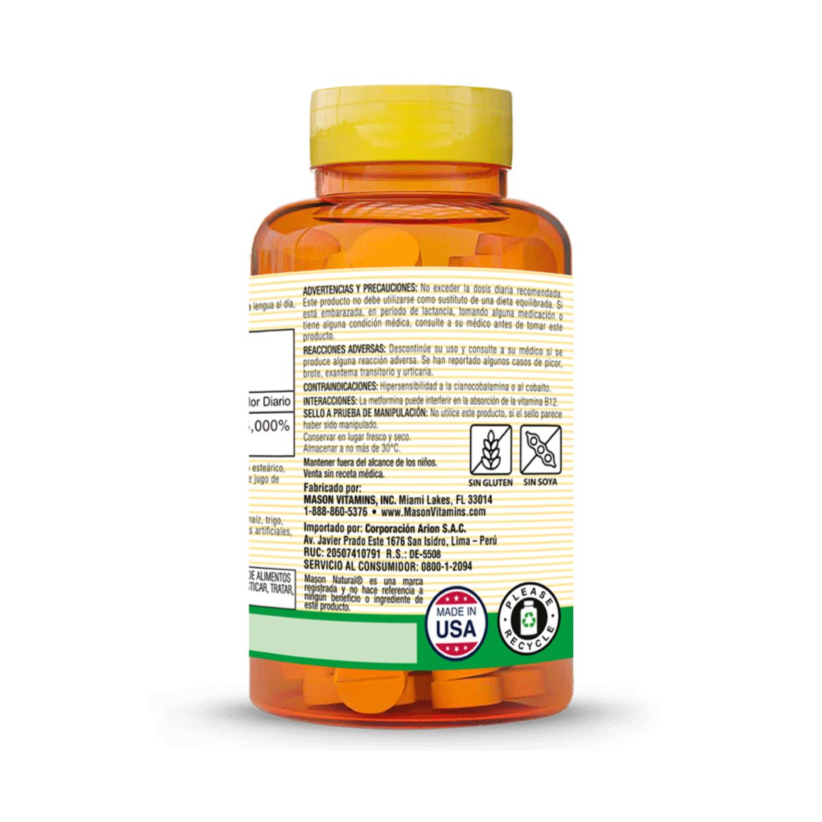 MASON NATURAL - Vitamina B12 3000 MCG - Mason Natural - 60 Tabletas Sublinguales