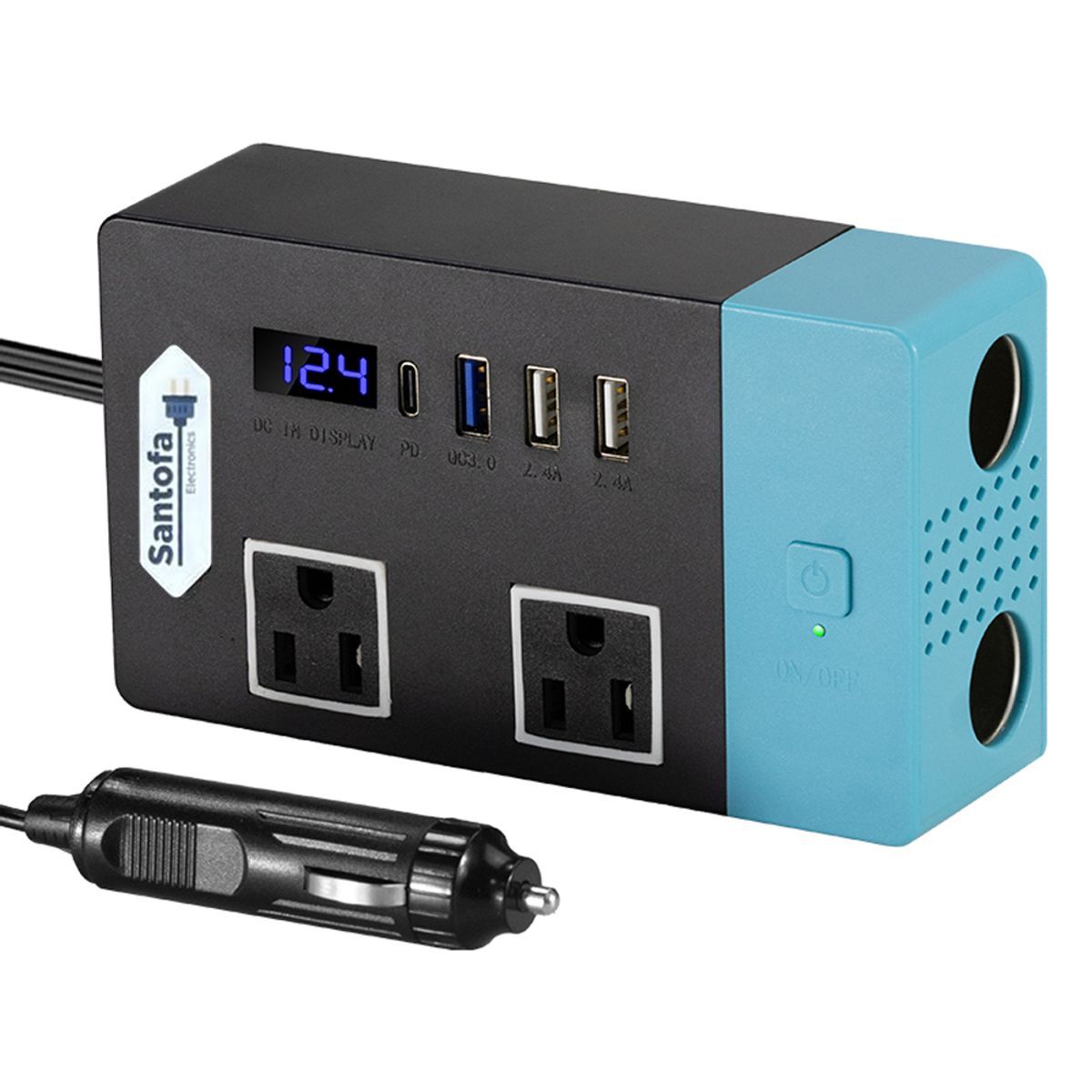 SANTOFA ELECTRONICS - Inversor de corriente 12V a 220V 250W auto 2 USB PD3.0 QC3.0 SANTOFA