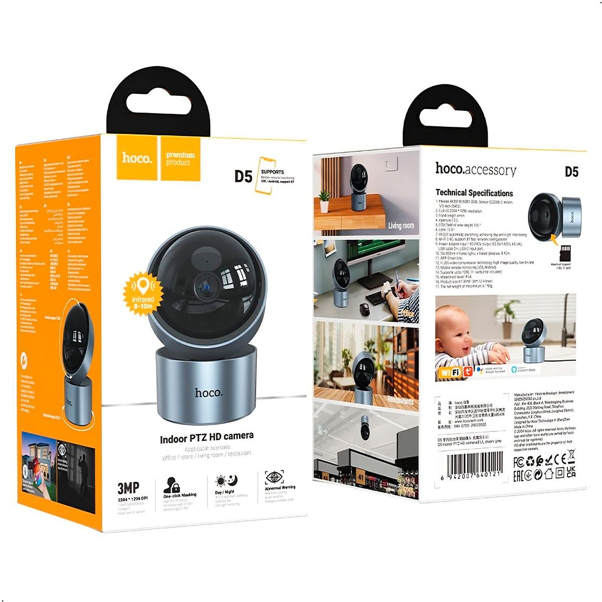 HOCO - Cámara De Seguridad Inteligente Hoco D5 Full Hd Wifi 3mp