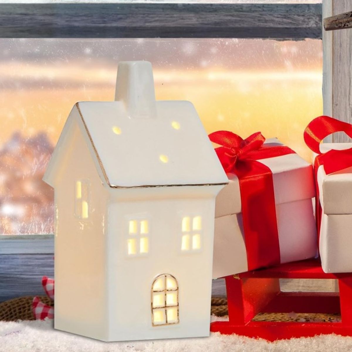 GENERICO - Casita O Aldea Navideña con Luces en Ceramica
