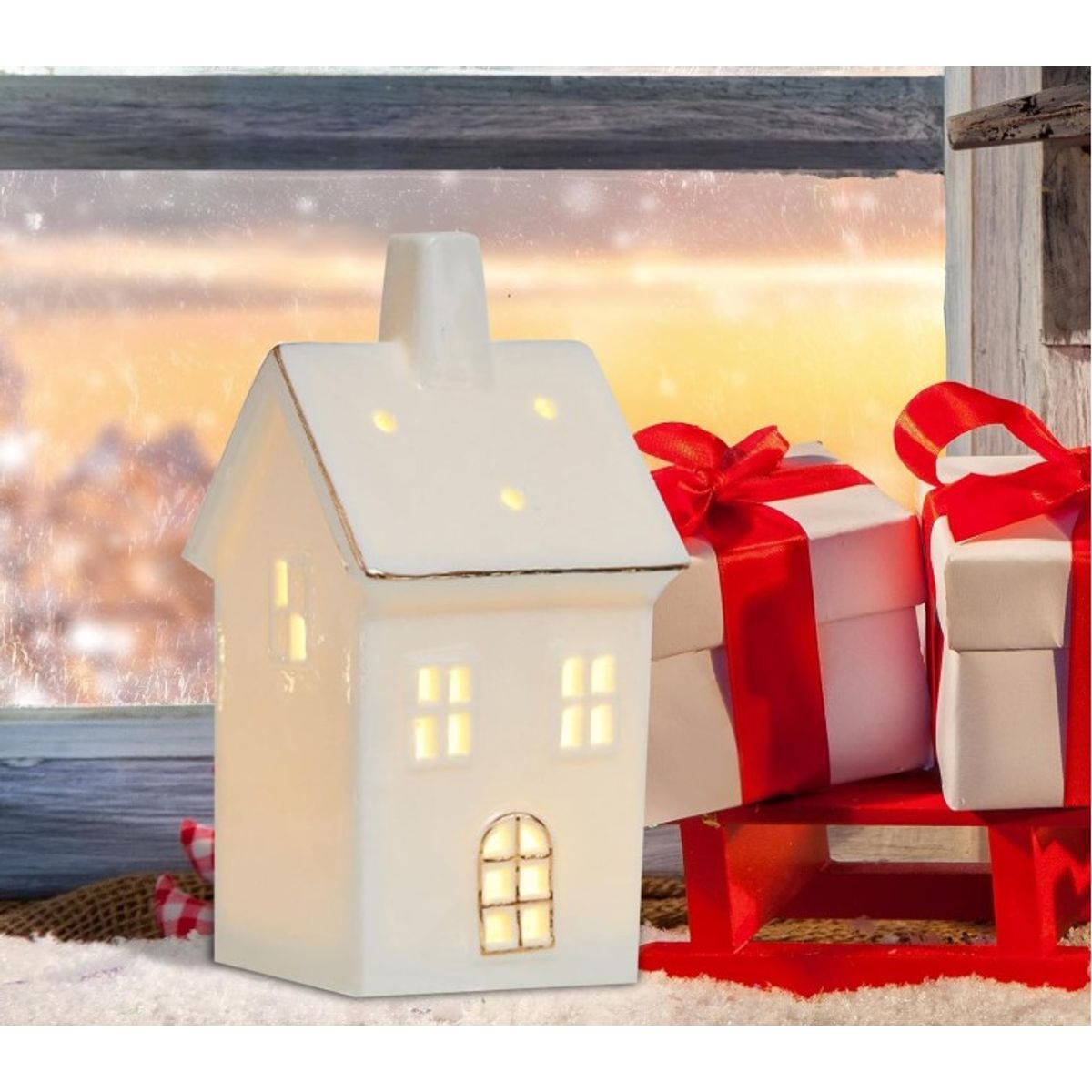 GENERICO - Casita O Aldea Navideña con Luces en Ceramica