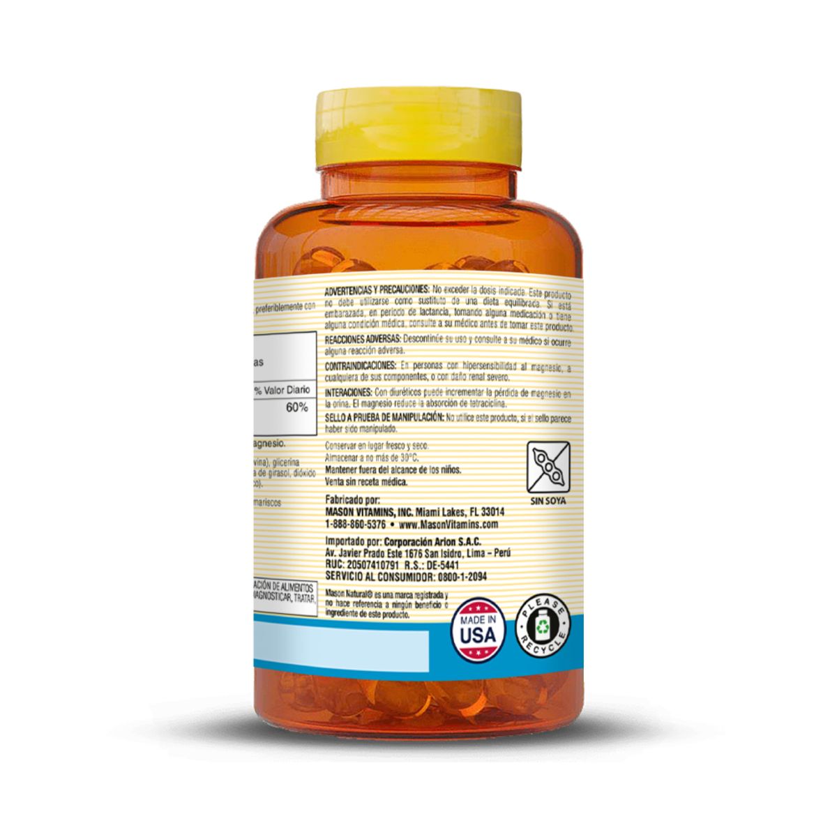 MASON NATURAL - Citrato de Magnesio -Mason Natural - 60 Cáps. Blandas