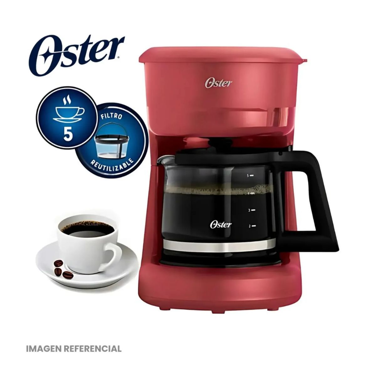 OSTER - Cafetera Oster 5 Tazas con Filtro Reutilizable BVSTDCS51R