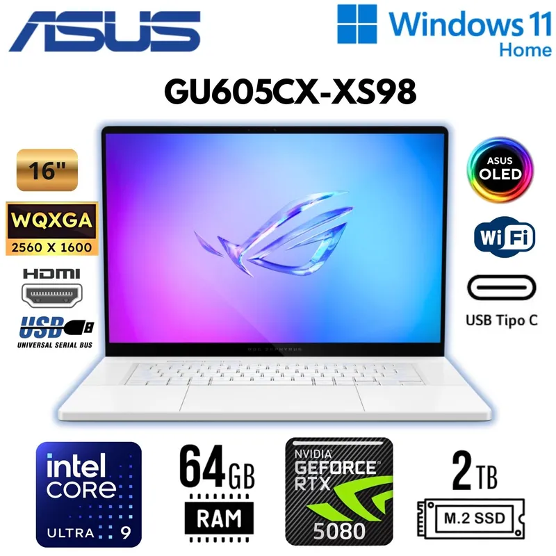ASUS - Laptop ASUS ROG Zephyrus G16 GU605CX-XS98 Intel Core Ultra 9 285H 64GB 2TB SSD RTX 5090 24GB 16" W11