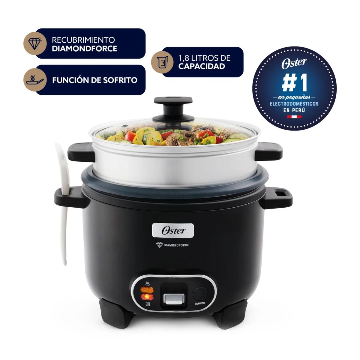 OSTER - Arrocera Oster 18L Sofrito Vaporera DiamondForce Negra CKSTRC10DFBLK