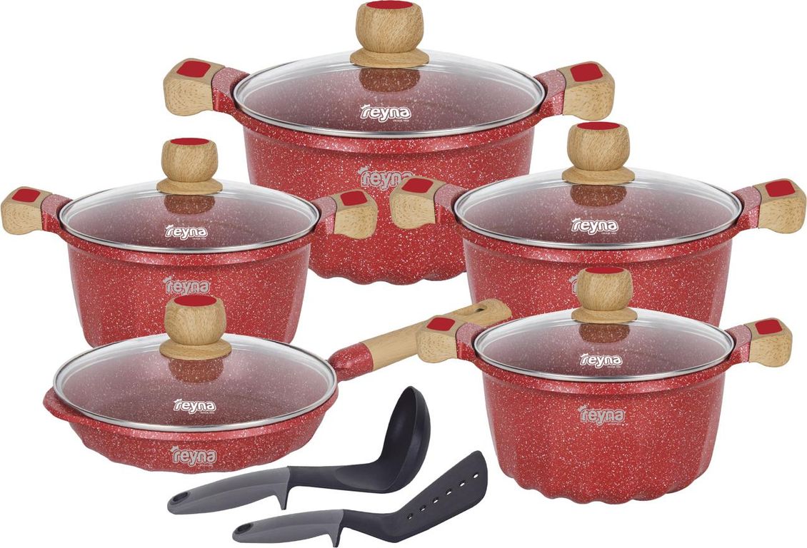 Juego de ollas antiadherentes x 12 piezas Petra (color rojo) | Sodimac Perú