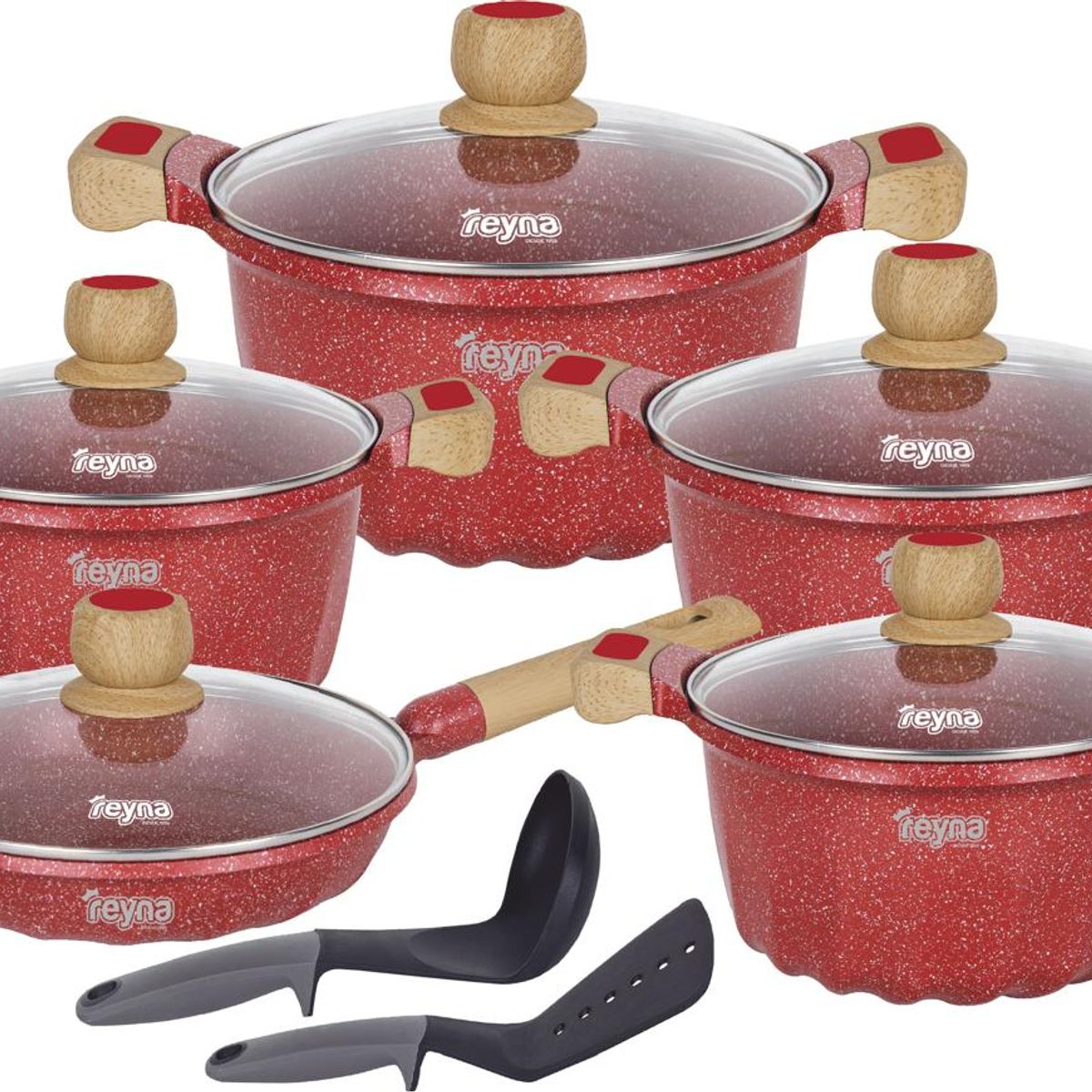 Reyna - Juego de ollas antiadherentes x 12 piezas Petra (color rojo)
