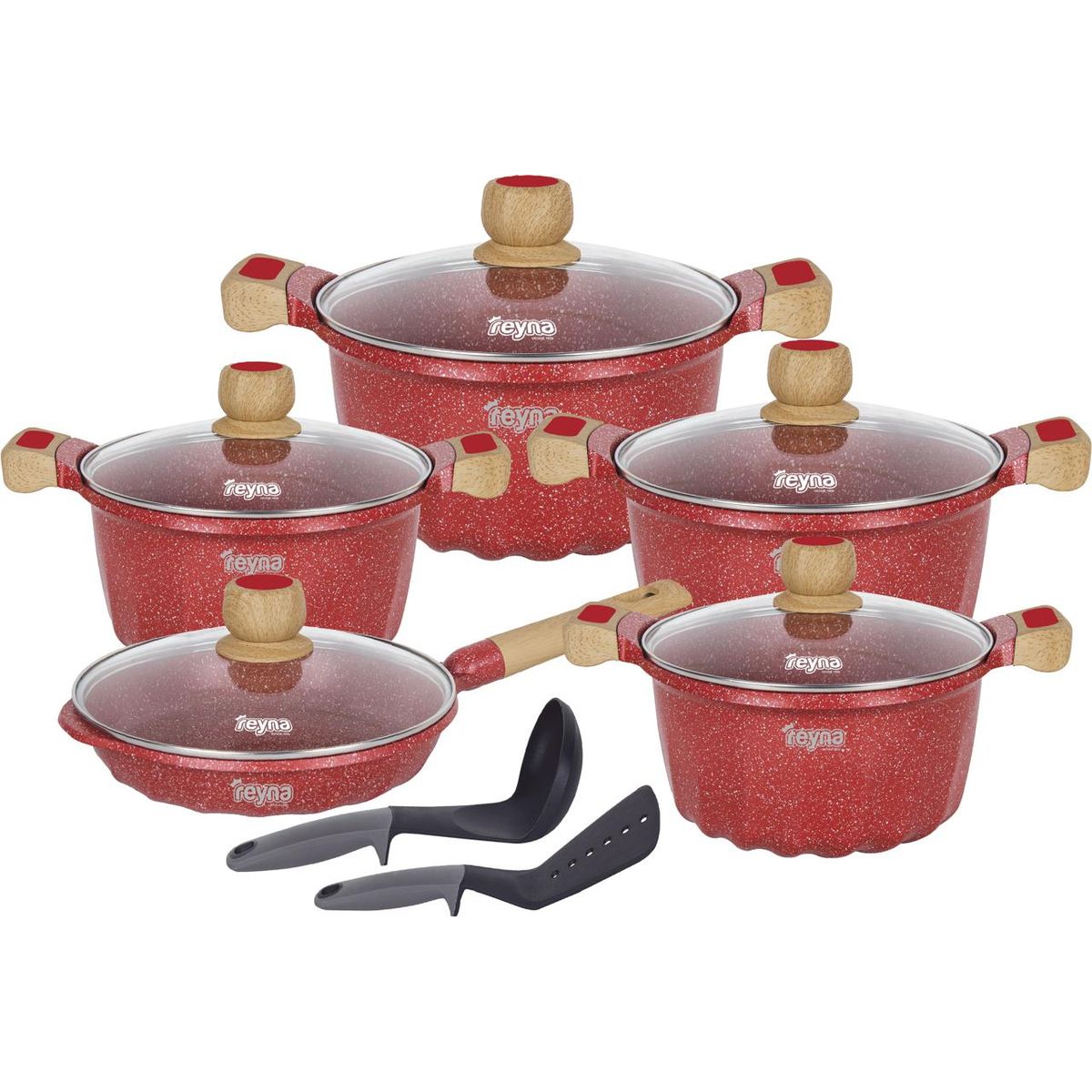 Reyna - Juego de ollas antiadherentes x 12 piezas Petra (color rojo)