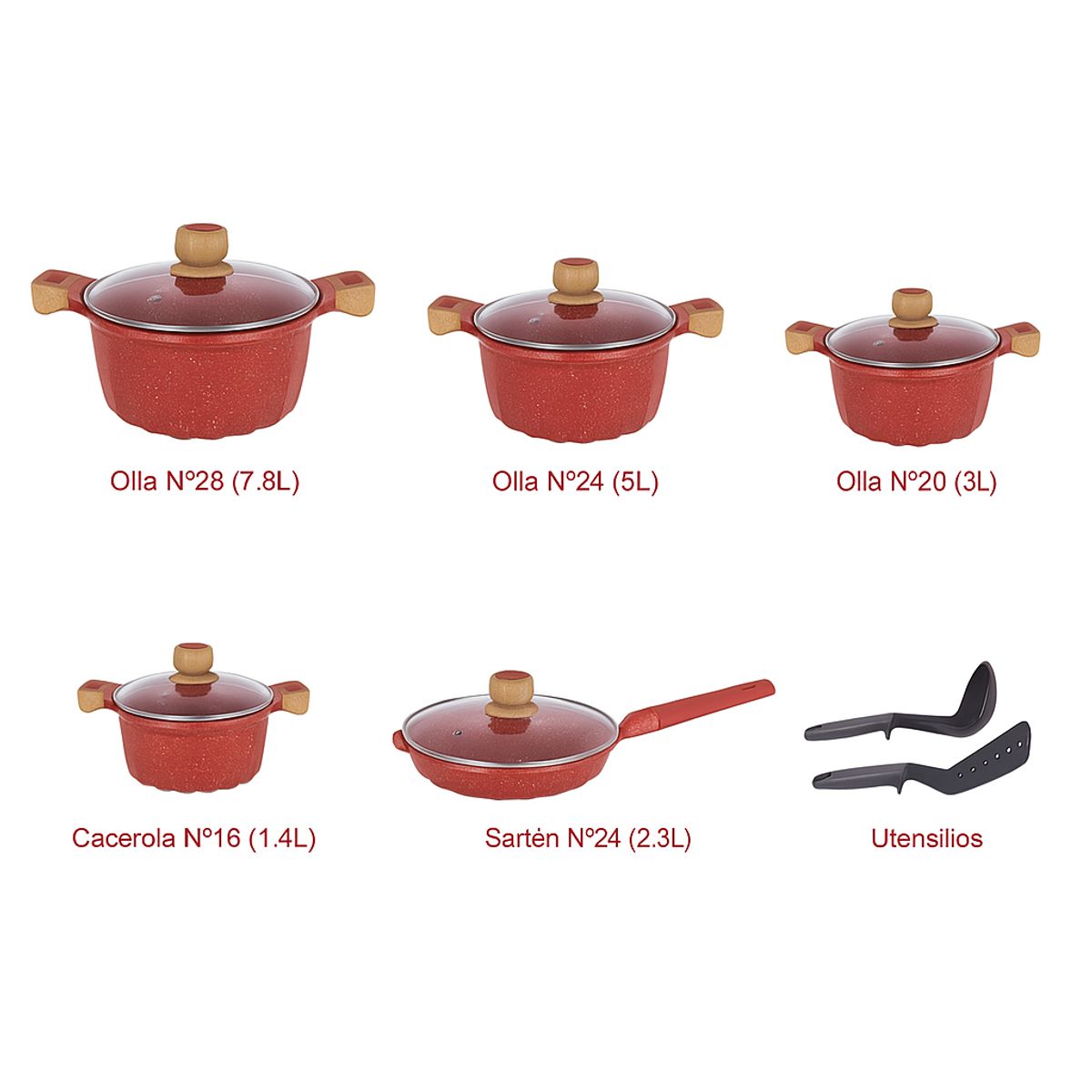 Reyna - Juego de ollas antiadherentes x 12 piezas Petra (color rojo)