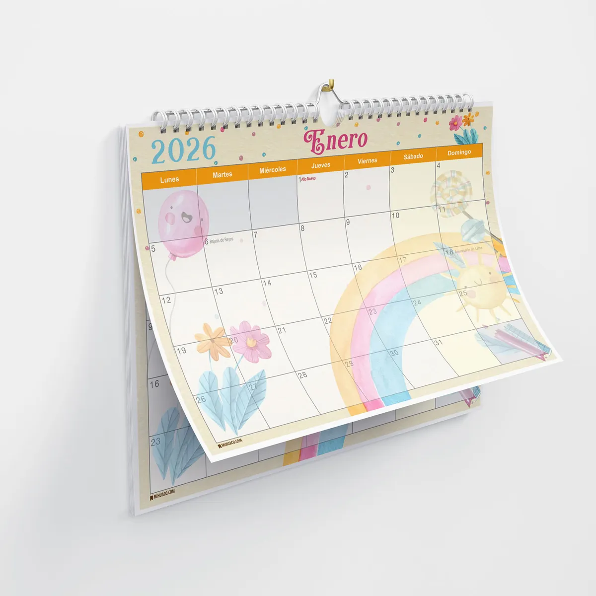 MIHUACO - Planner Planificador calendario 2026-A3- Arco Iris v2