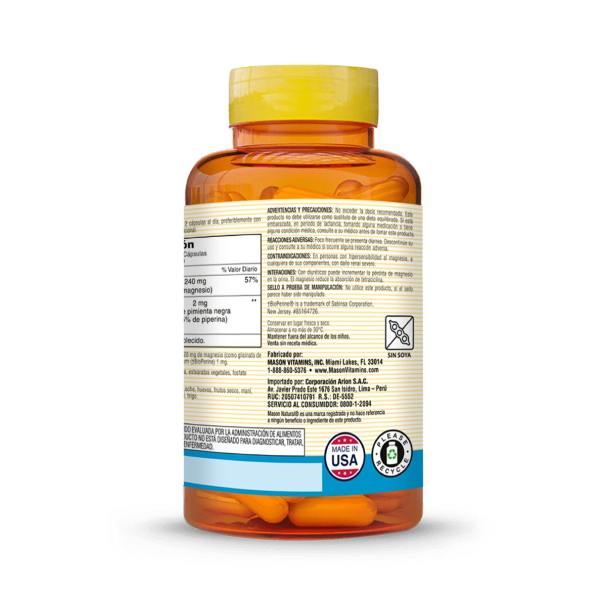 MASON NATURAL - Glicinato de Magnesio Plus -Mason Natural - 60 Cápsulas