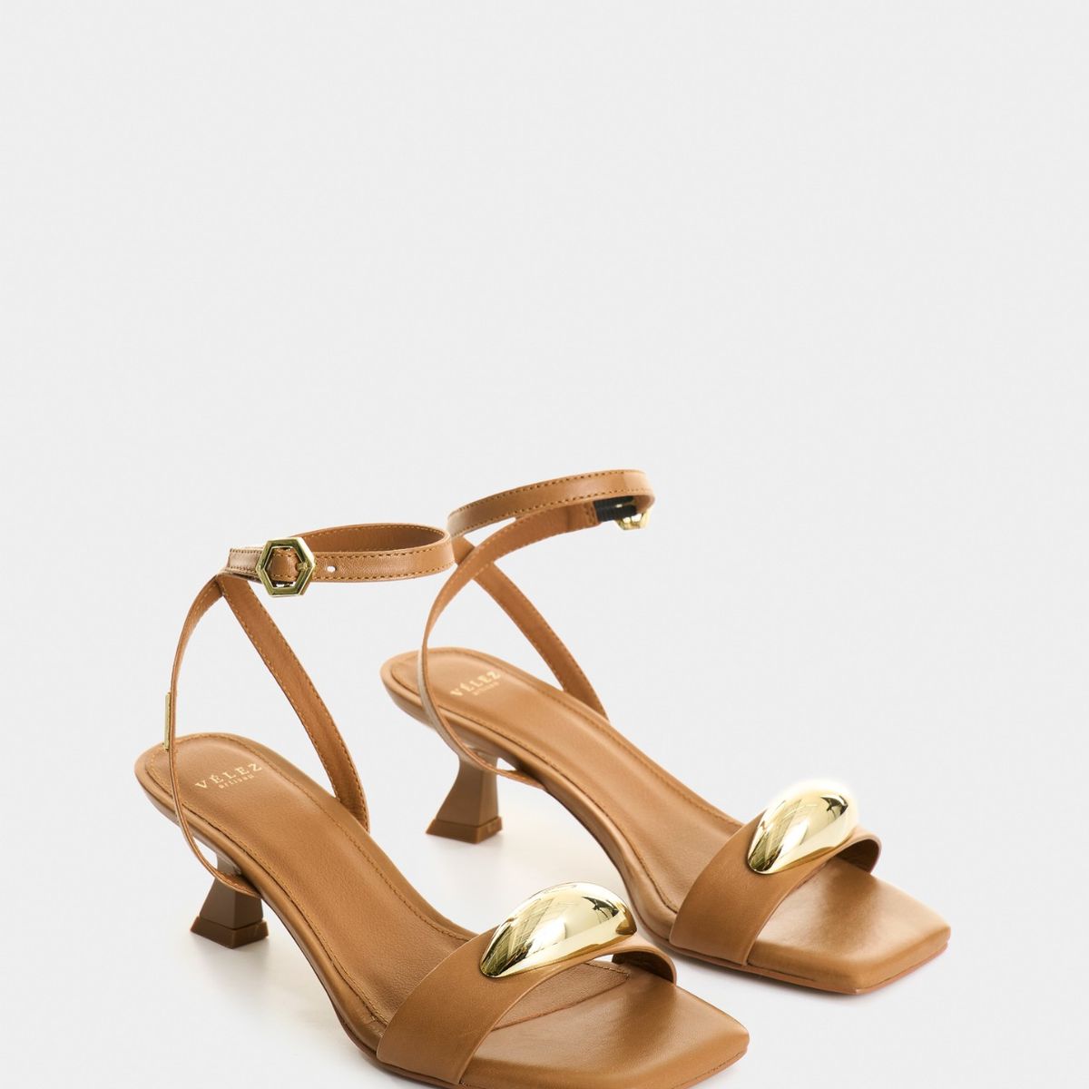 VELEZ - Vélez Sandalia Tacón De Cuero Para Mujer Cleo Miel