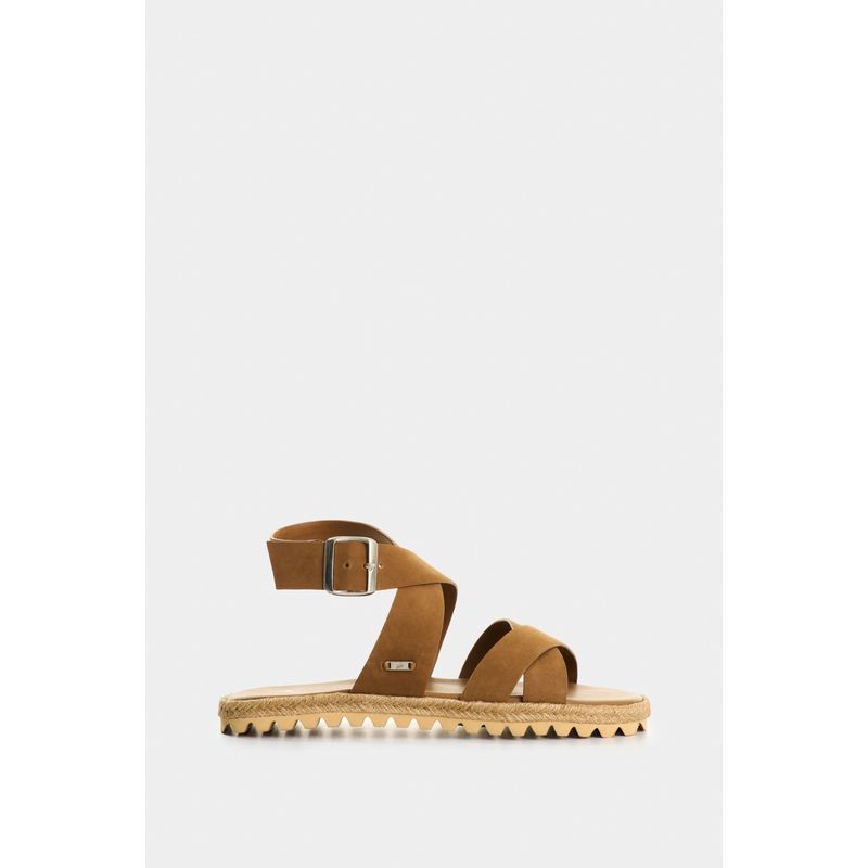 Vélez Sandalia Plana Orbi Cuero Mujer Detalle Yute Miel VELEZ