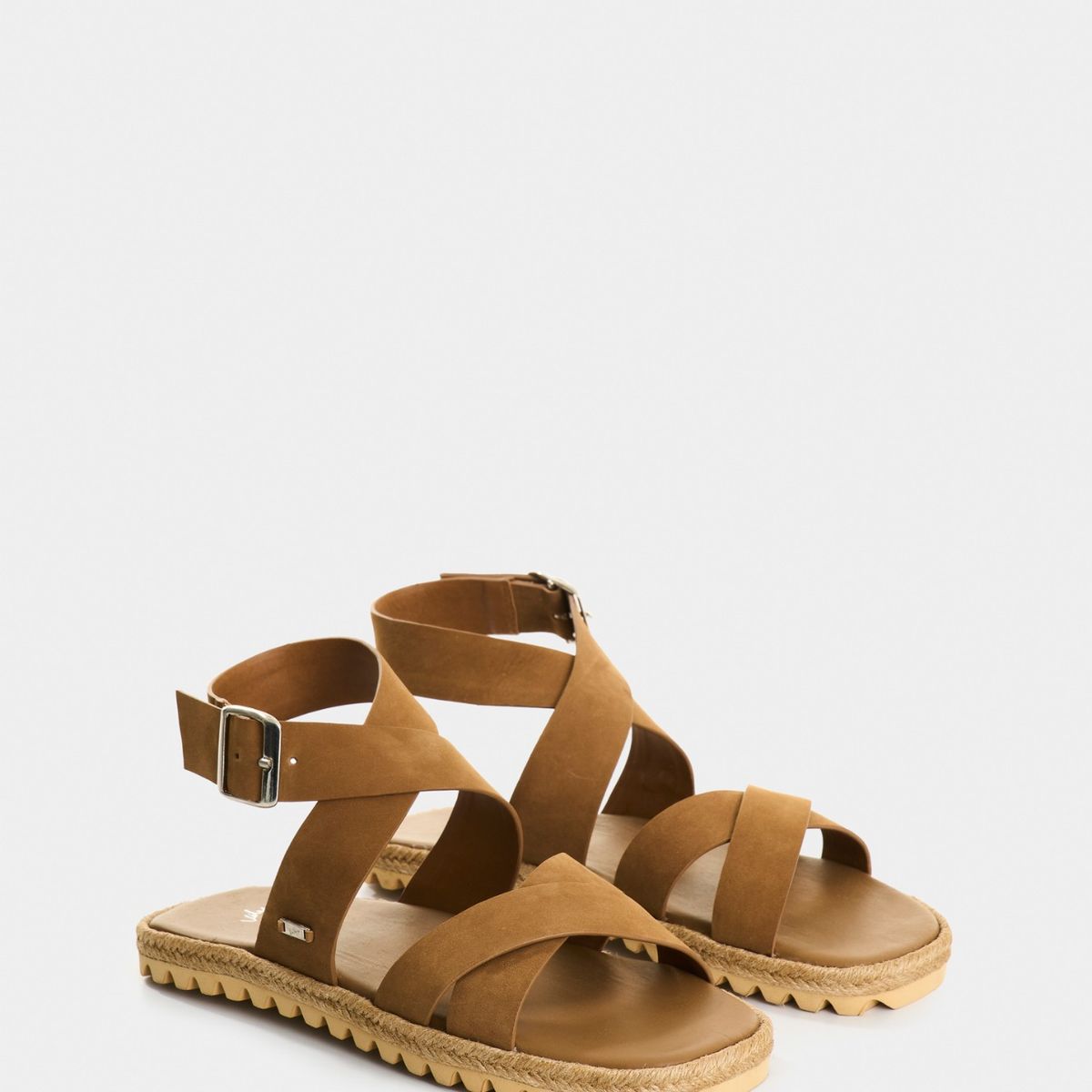 VELEZ - Vélez Sandalia Plana Orbi 2.0 Cuero Mujer Detalle Yute Miel