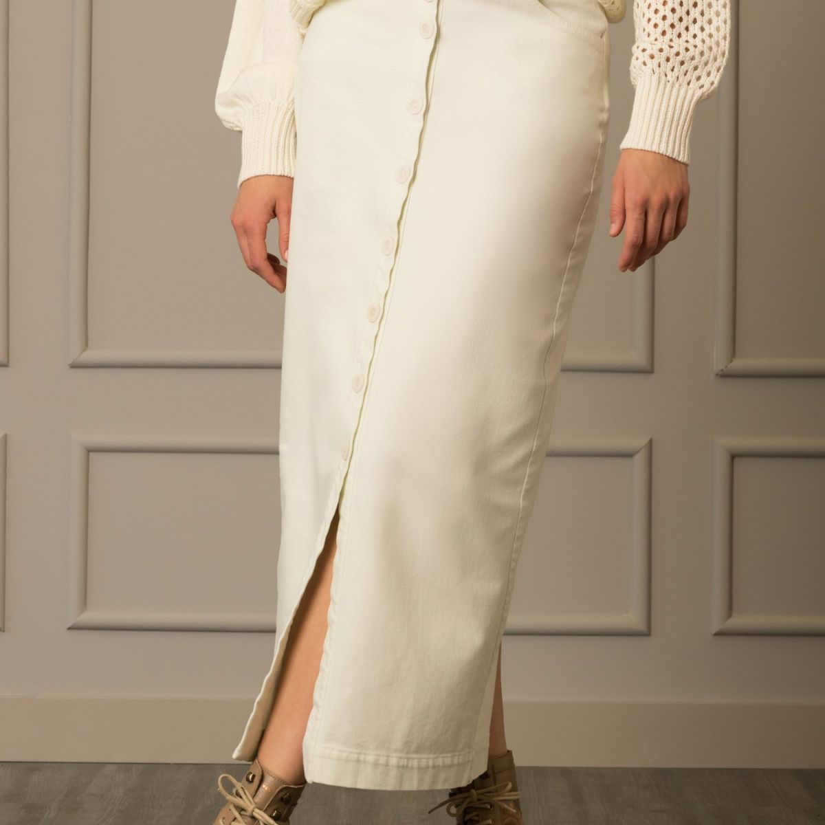 VELEZ - Vélez Falda Tubo Para Mujer Tejido Plano Tiro Alto Blanco