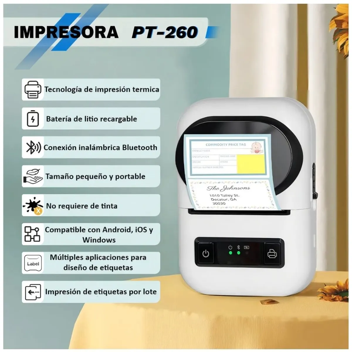 GENERICO - Impresora Térmica Portátil Bluetooth 58mm GOOJPRT PT-260 con Batería