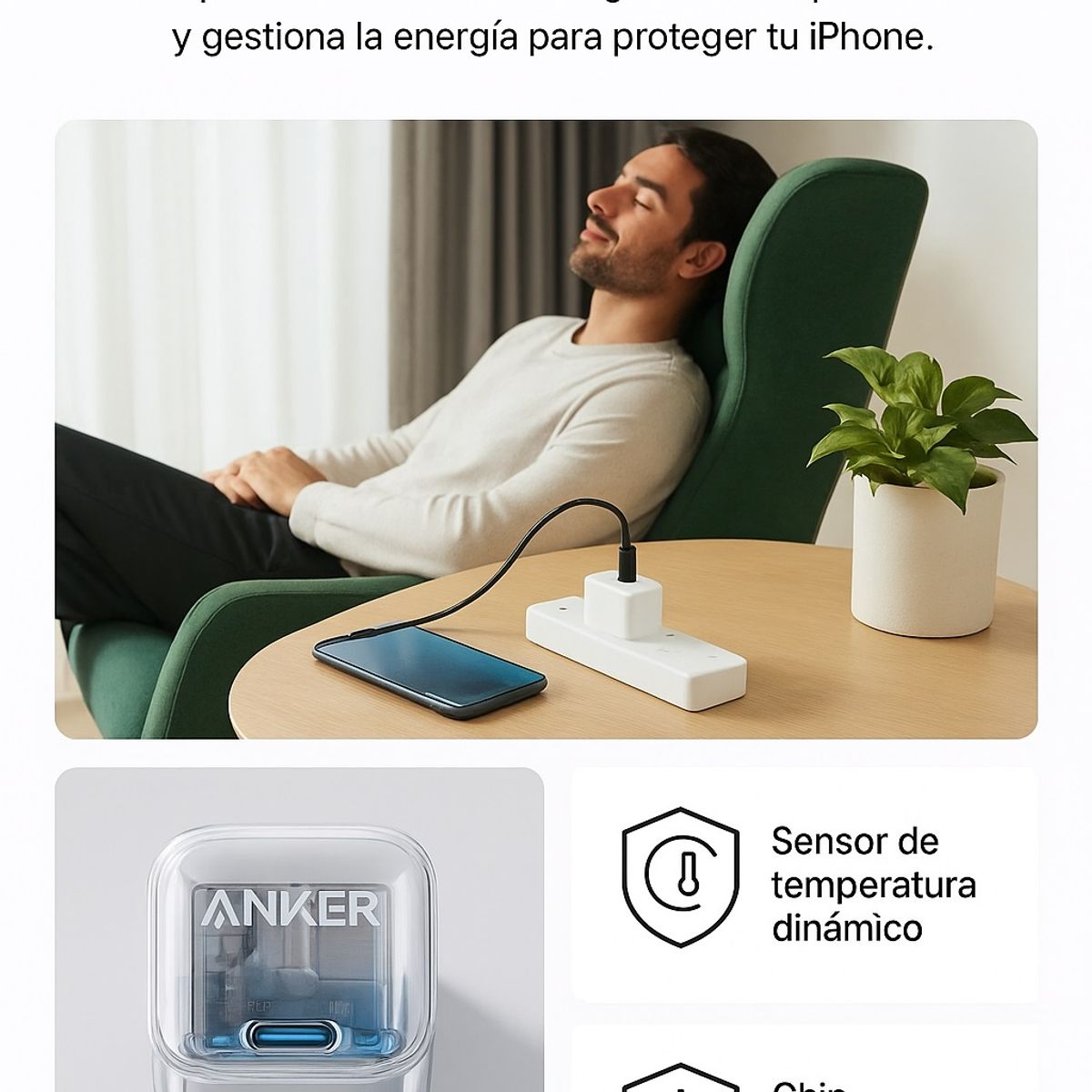 ANKER - Anker Nano Pro 20W Cargador de Pared  USB-C IQ3 iPhone Samsung