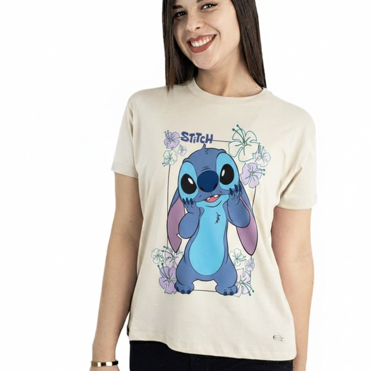 DISNEY CLASICOS - Polo Mujer Stitch Manga Corta Algodón Marfil