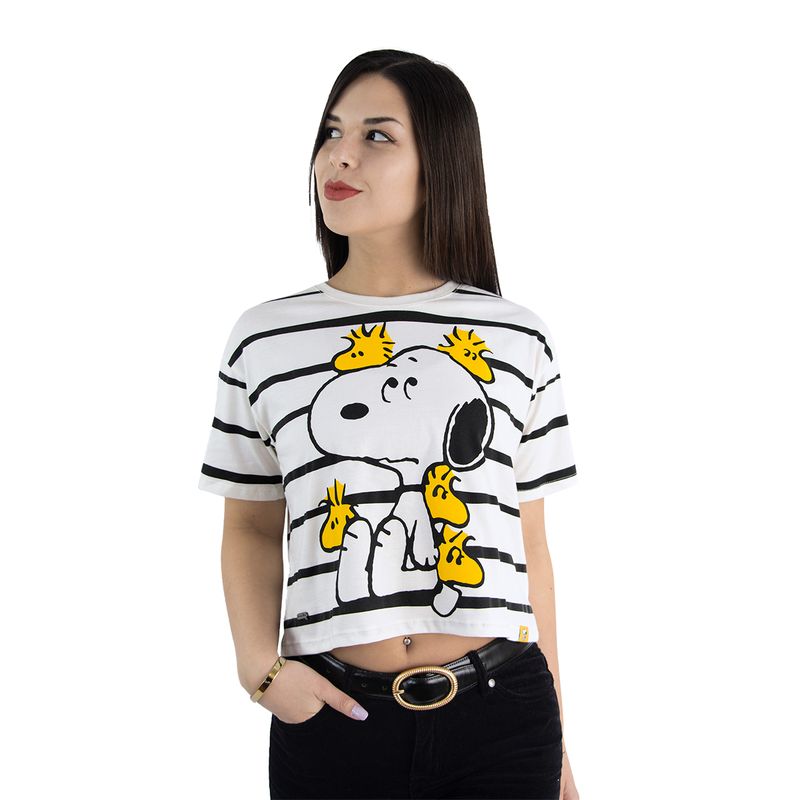 SPECTRUM - Polo Mujer Snoopy Crop Manga Corta Algodón Marfil
