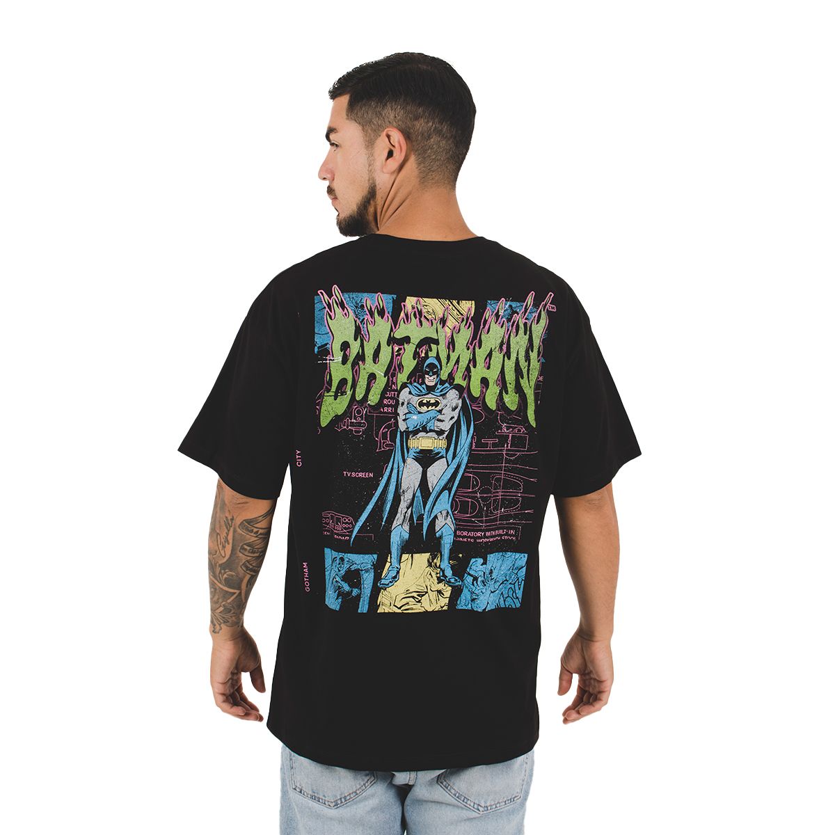 WARNER BROS - Polo Hombre Batman Oversize Manga Corta Algodón Negro