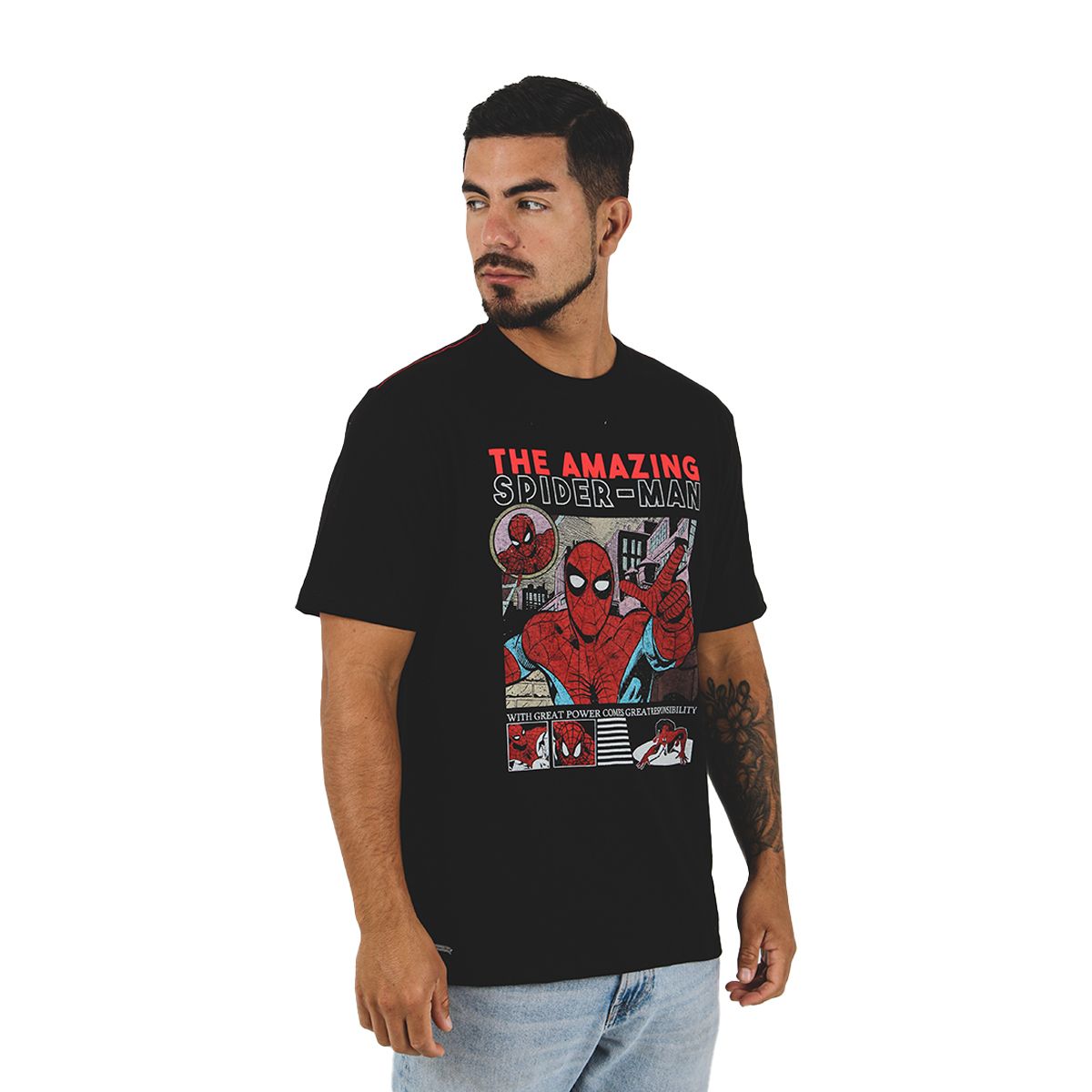 MARVEL - Polo Hombre Spiderman Manga Corta Algodón Negro - MARVEL