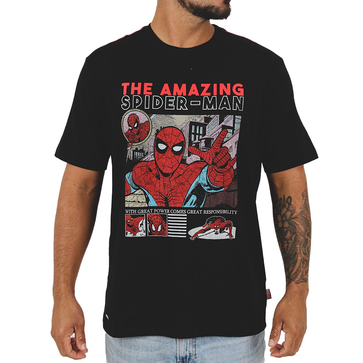 MARVEL - Polo Hombre Spiderman Manga Corta Algodón Negro - MARVEL