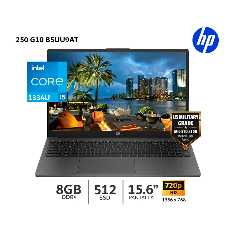 HP - Laptop HP 250 G10 Intel Core i5-1334U, 8Gb Ram, 512Gb SSD, 15.6” HD Gris Oscuro-B5UU9AT