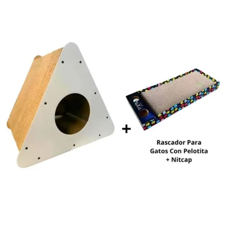 GENERICO - Rascador triangulo + Rascador bandeja con pelotitas+nitcap