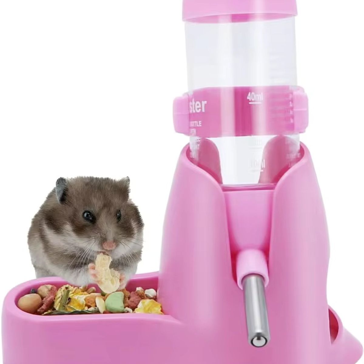 GENERICO - DISPENSADOR 2 EN 1 BEBEDERO Y COMEDERO PARA HAMSTER ROSADO