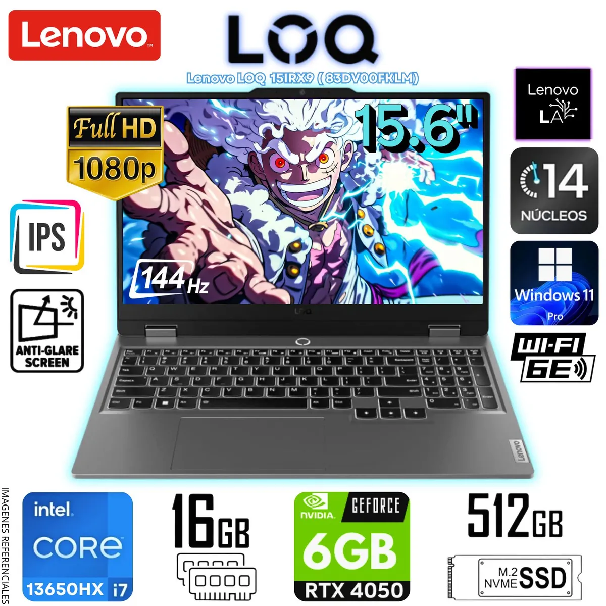 LENOVO - Laptop Lenovo LOQ 15IRX9 83DV00FKLM Intel Corei7-13650HX 16GB RAM 512GB SSD 15.6 pulg FHD RTX4050-6GB