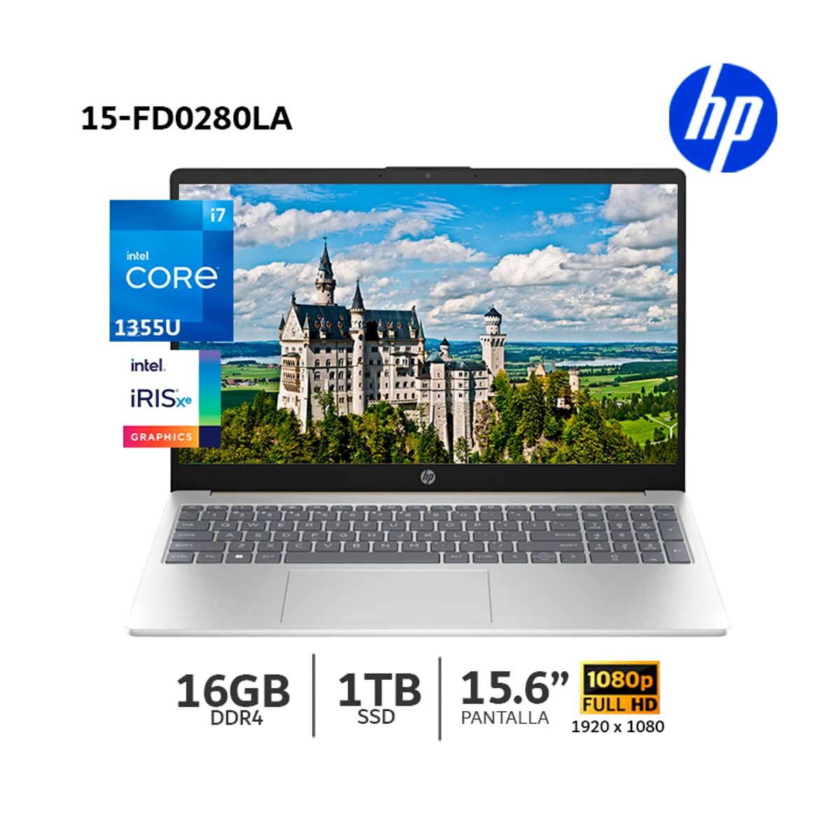 HP - Laptop HP 15-fd0280la, Intel Core I7-1355u, 10 núcleos, 16Gb Ram, 1TB SSD, 15.6” FHD - B9TZ6LA