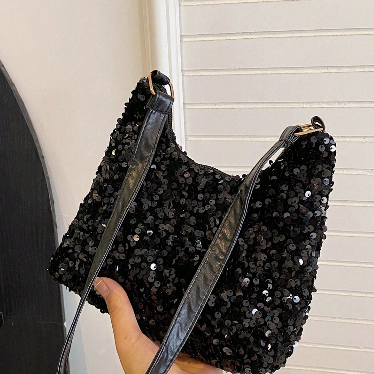 KAST PE - Bolso glitter Rubi Cartera de Fiesta con Lentejuelas - Negro