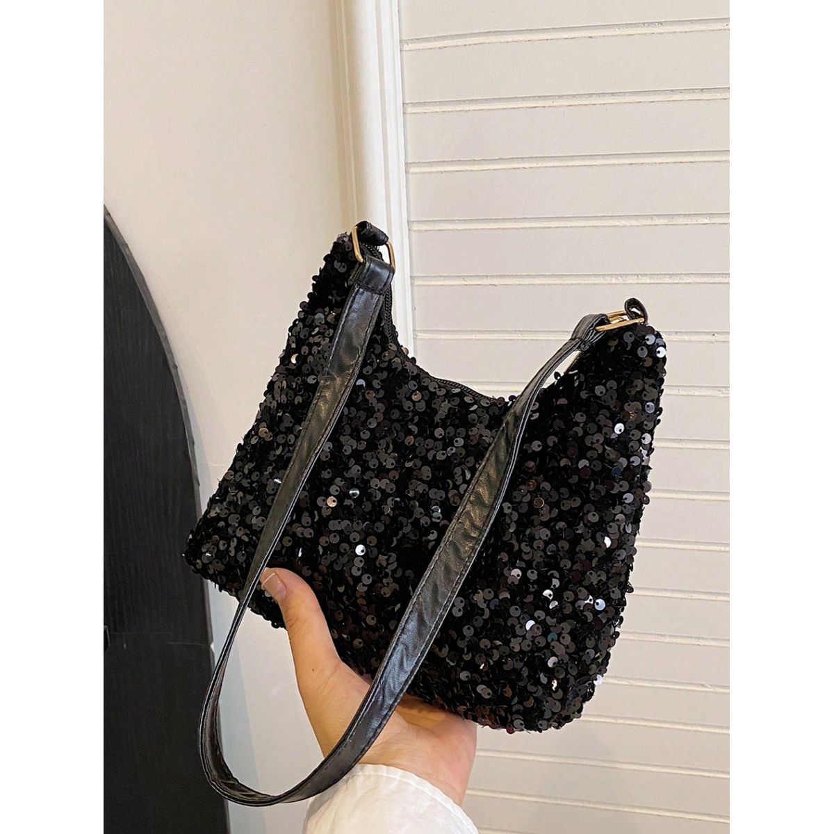 KAST PE - Bolso glitter Rubi Cartera de Fiesta con Lentejuelas - Negro