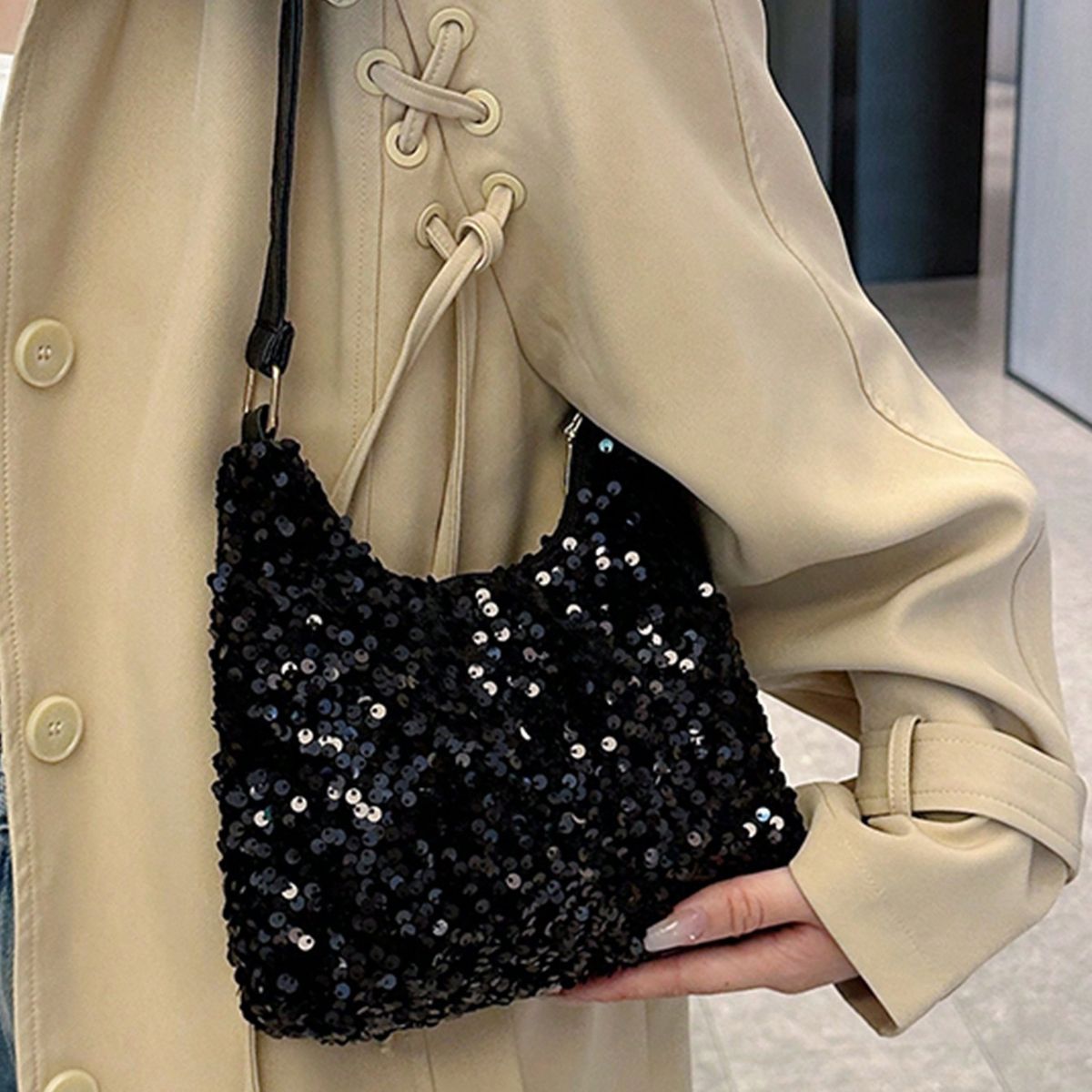 KAST PE - Bolso glitter Rubi Cartera de Fiesta con Lentejuelas - Negro