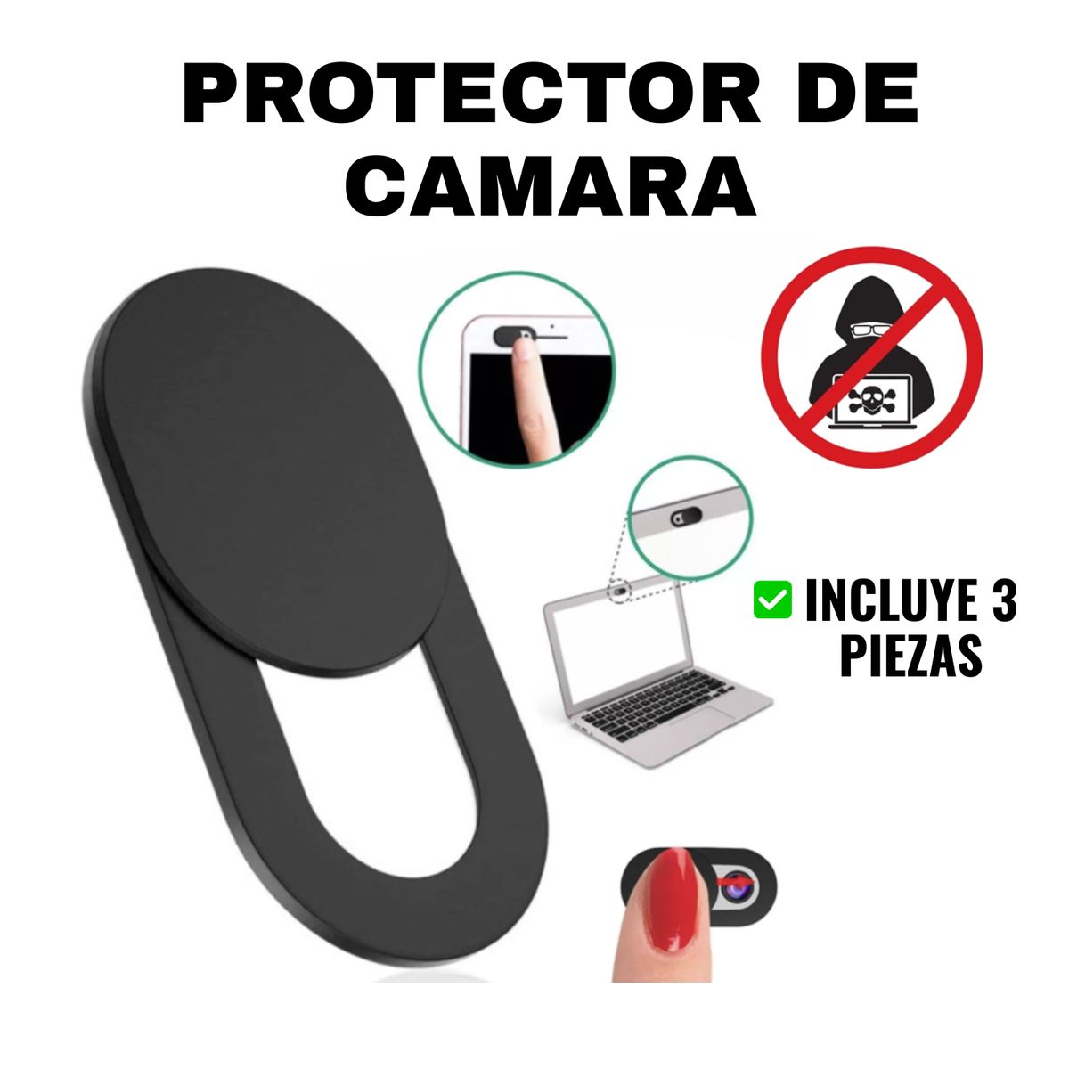 GENERICO - PROTECTOR PARA CAMARA DE LAPTOP PC Y CELULAR KIT X3 UNIDADES ADHESIVO