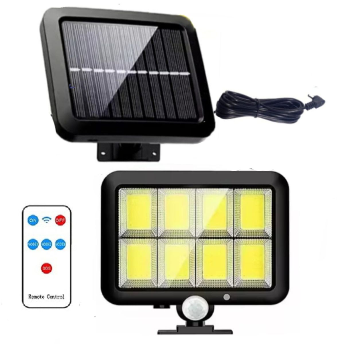 GENERICO - Lampara Reflector Luz LED para Exteriores Panel Solar con Cable