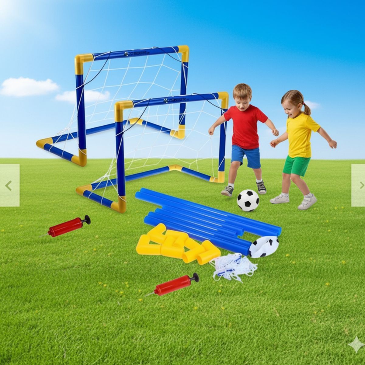 GENERICO - ARCO DE FÚTBOL ARMABLE RESISTENTE PARA NIÑOS CON RED + PELOTA + INFLADOR