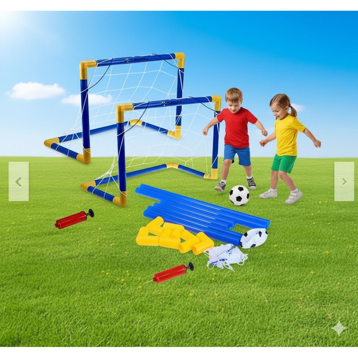 GENERICO - ARCO DE FÚTBOL ARMABLE RESISTENTE PARA NIÑOS CON RED + PELOTA + INFLADOR