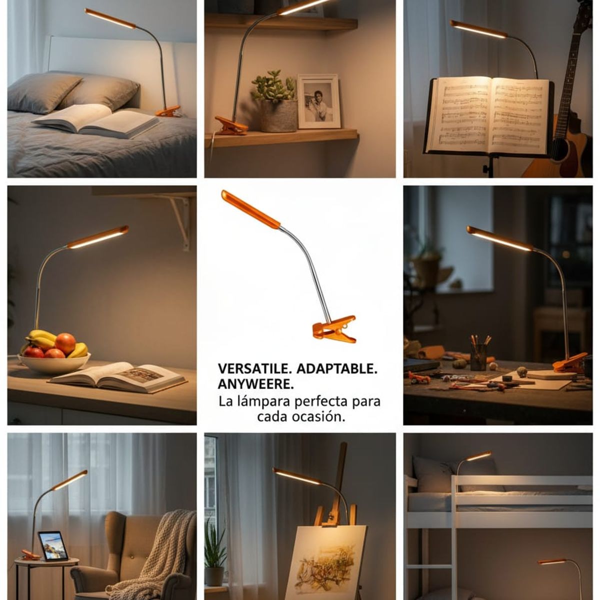 ORANGE - LÁMPARA DE ESCRITORIO LED 6W CON PINZA COLOR NARANJA  MARCA ORANGE HOME