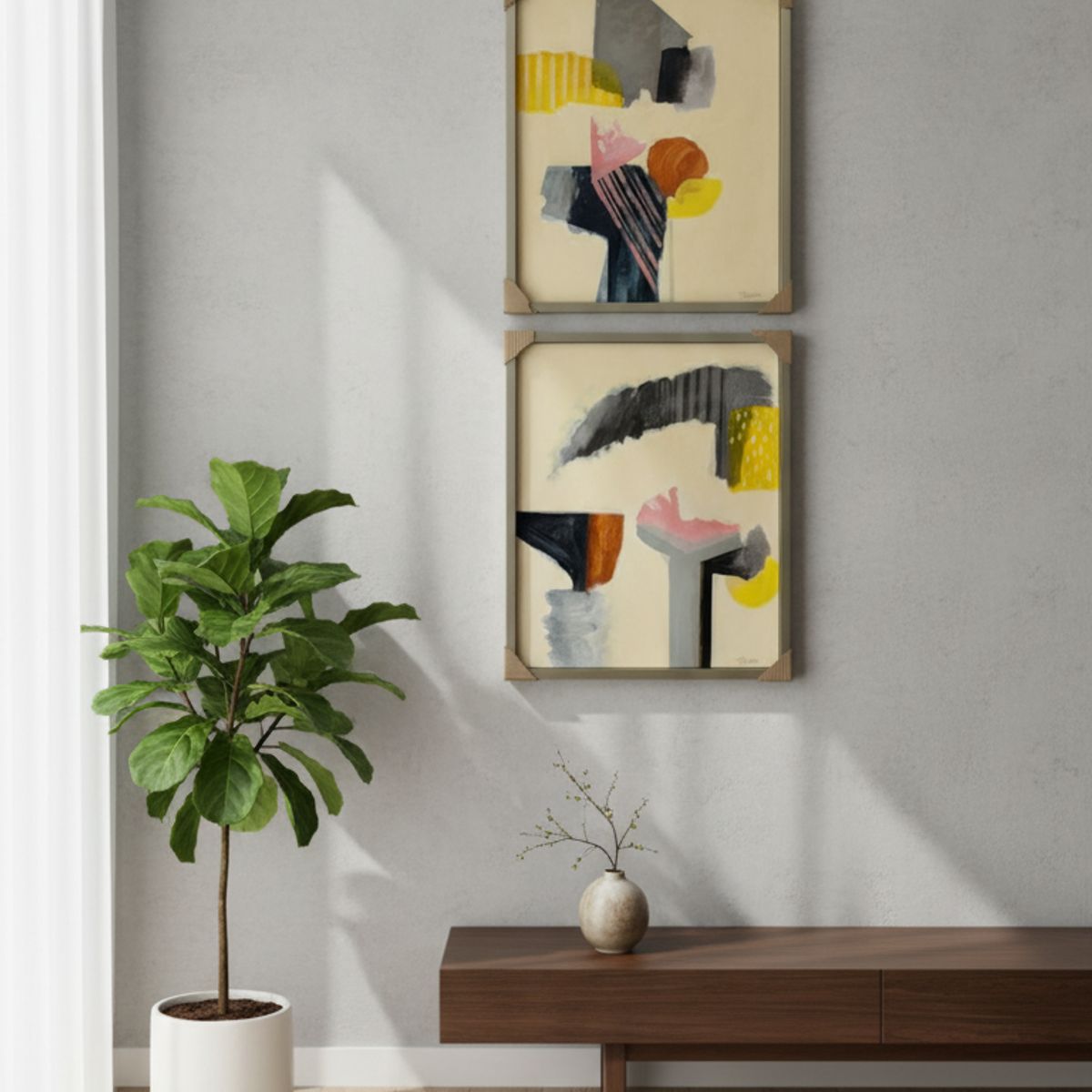 GENERICO - Cuadros dípticos al oleo abstracto 63x53 cm