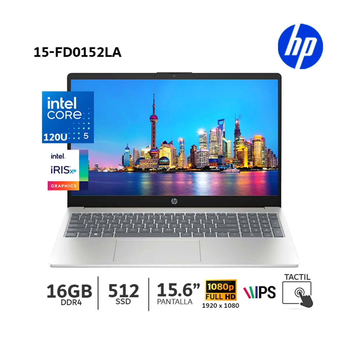HP - Laptop HP 15-fd0152la Intel Core 5-120U 16Gb Ram 512Gb SSD 156 Pantalla táctil FHD - B9TS2LA