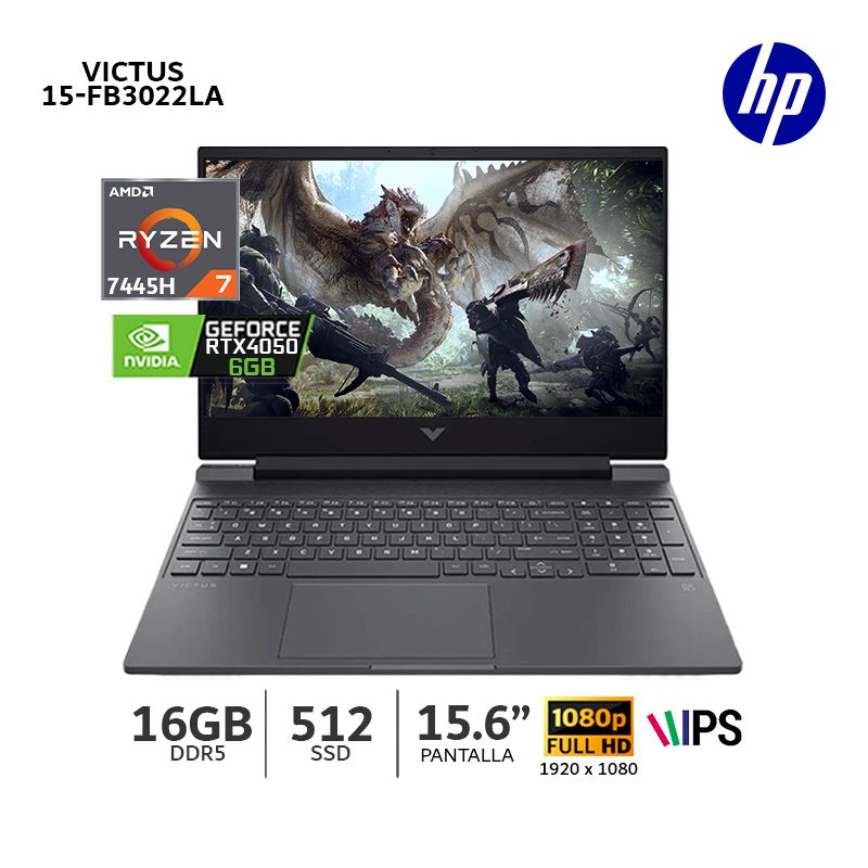HP - Laptop Gaming HP Victus 15-fb3022la, AMD Ryzen 7 7445HS, 16Gb Ram, 512Gb SSD, RTX 4050 6Gb -BT4F2LA