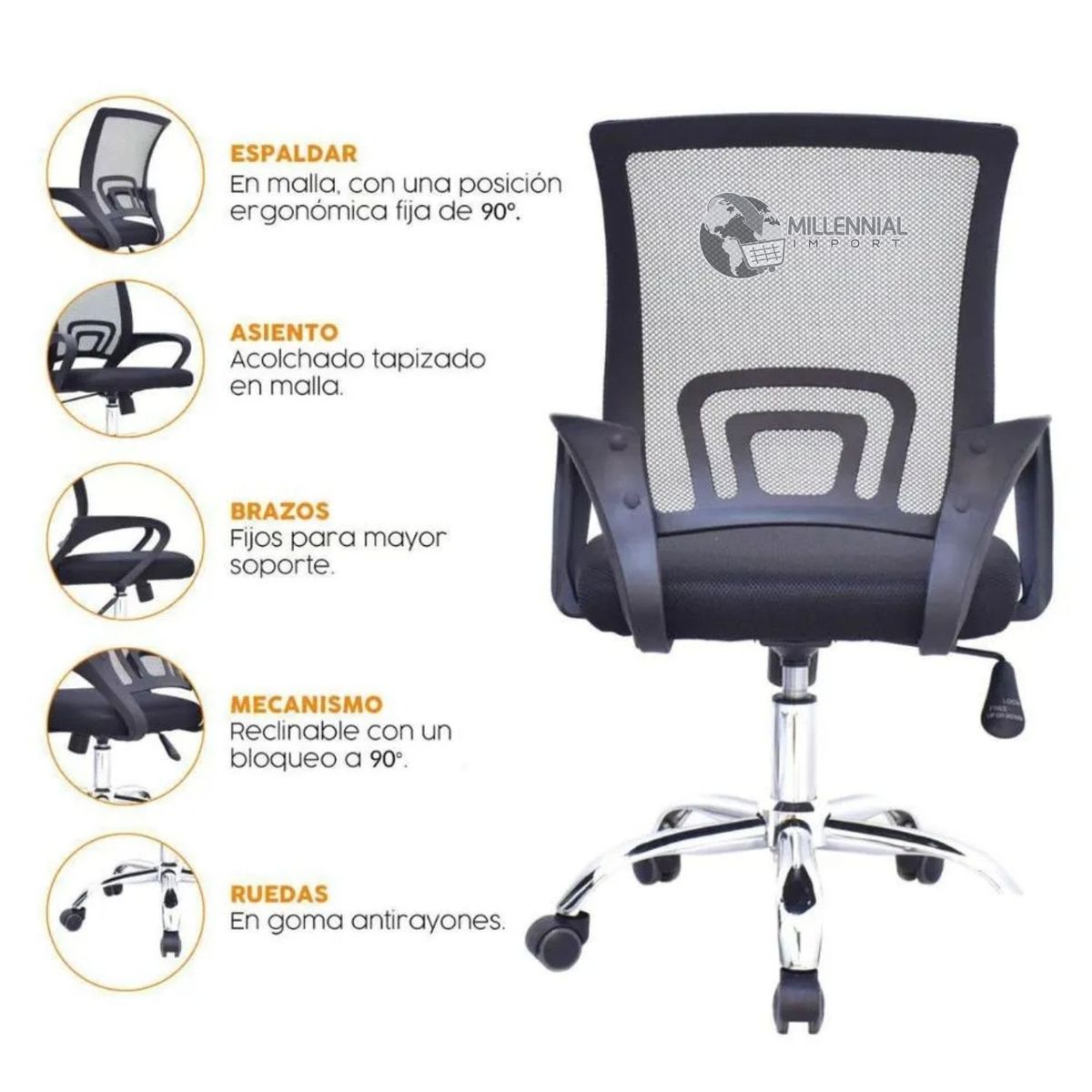 GENERICO - Silla De Oficina Ergonómica Ejecutiva Negra